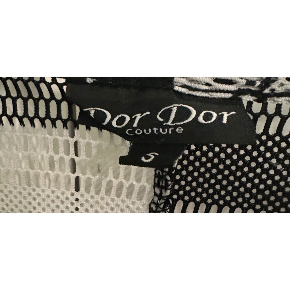 Dor Dor Couture‎ Mesh Tunic Top Womens Small Black White Floral Handkerchief Hem - Picture 2 of 8